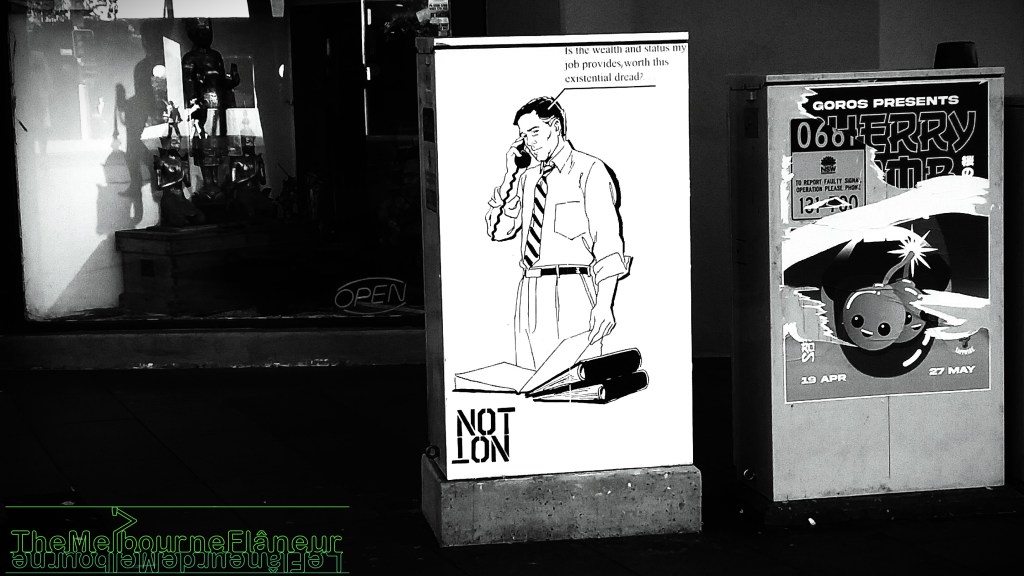 “‘Is the wealth and status my job provides worth this existential dread?’, Oxford Street, Darlinghurst”, by Dean Kyte.